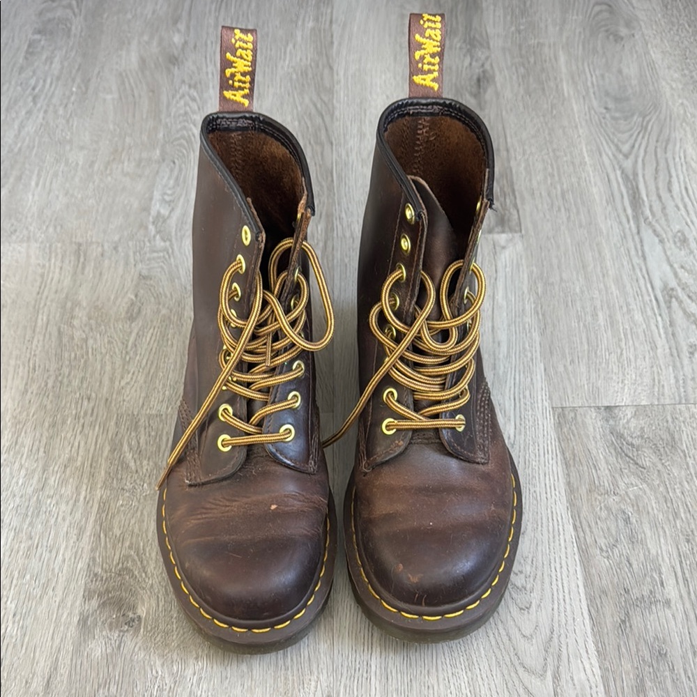 Dr. Martens Dark Brown Boots with Yellow Laces men’s size 6 US